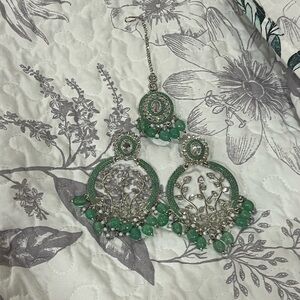 Elegant Green and Silver Chandelier Earrings